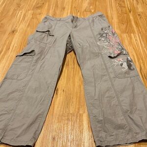 Gray Cargo Pants with Floral Design
